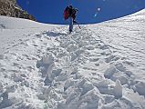 Rolwaling 07 10 Climbing Sherpa Palden Cutting Steps On Steep Snow On Climb To Tashi Lapcha Pass